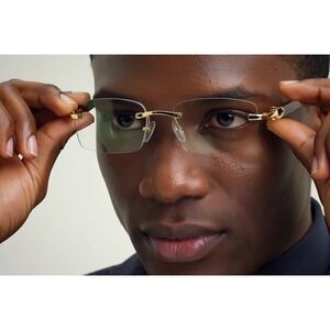 Eye Glasses Clear Lens‎ Style Rectangular Small Gold Frame UV400 Sun Protection